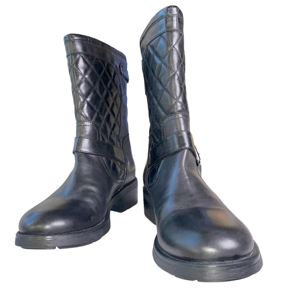 NWT Aquatalia Black Quilted Leather Moto Boots size 9 - Picture 3 of 11